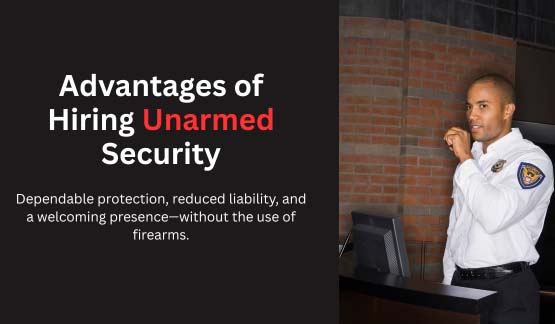 Professional unarmed security guard at front desk in Orlando building